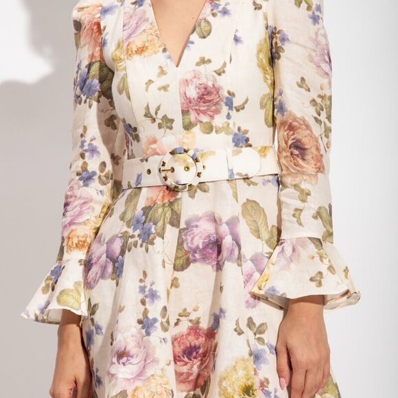 NWOT Zimmermann Luminosity Lyrical V Neck Bell Sleeve Floral  Mini Dress AU1 - Picture 3 of 9